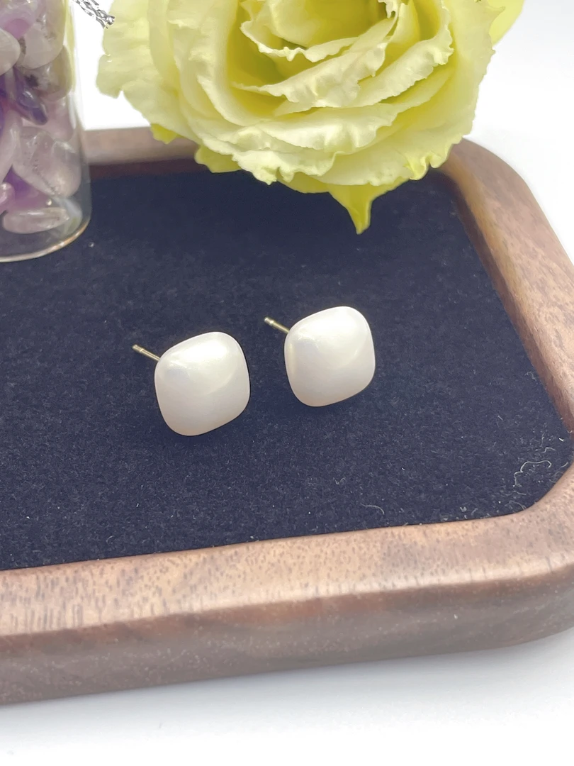 非金属仿珍珠耳饰 小方糖简约珍珠耳钉时尚通勤日常韩系2025