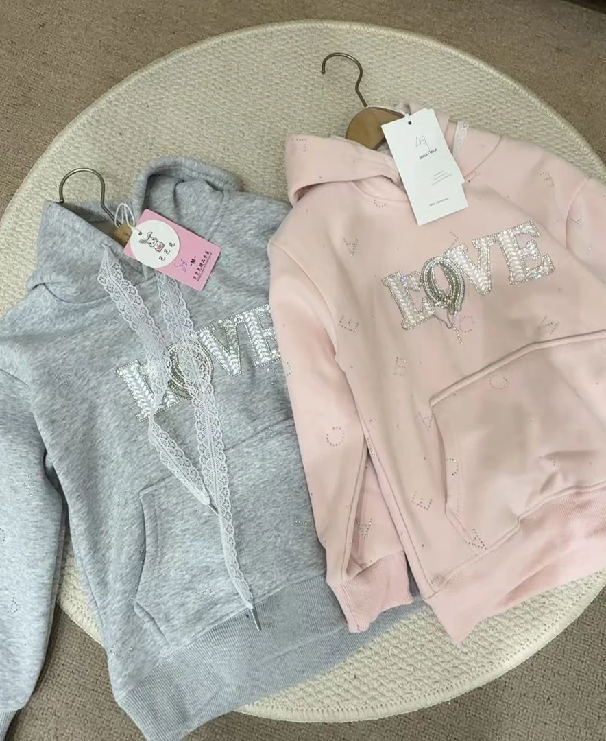 okay - 5202 高货加绒字母烫钻连帽卫衣