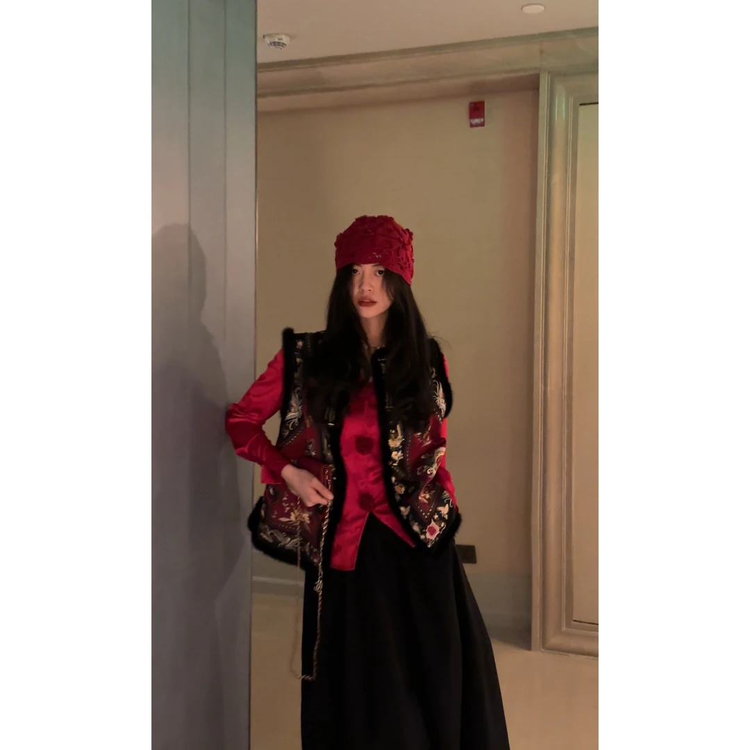 【N·COU】24冬新款【大年初一】重工刺绣国风水貂毛中式国风马甲