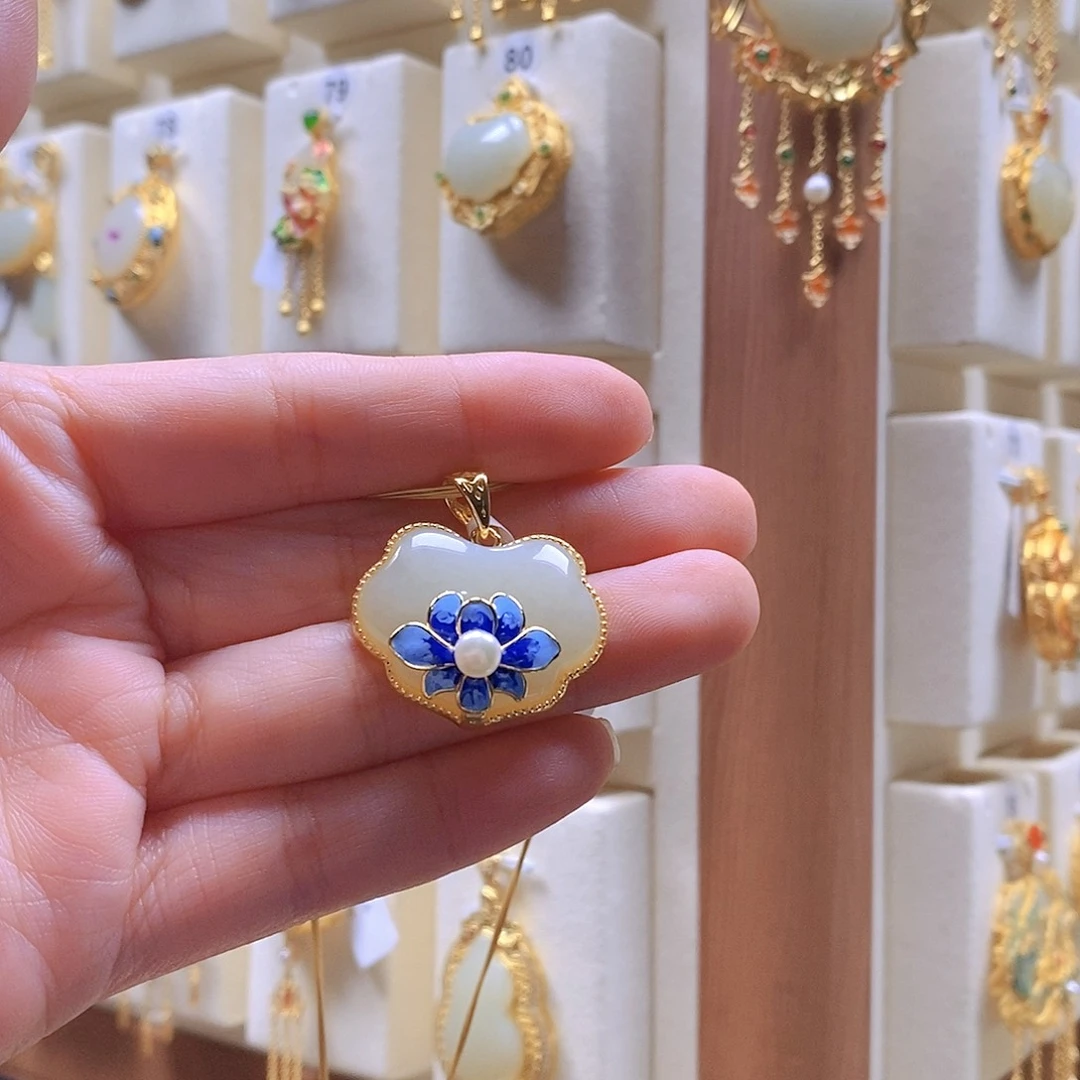 和田玉颈饰银S925镶嵌