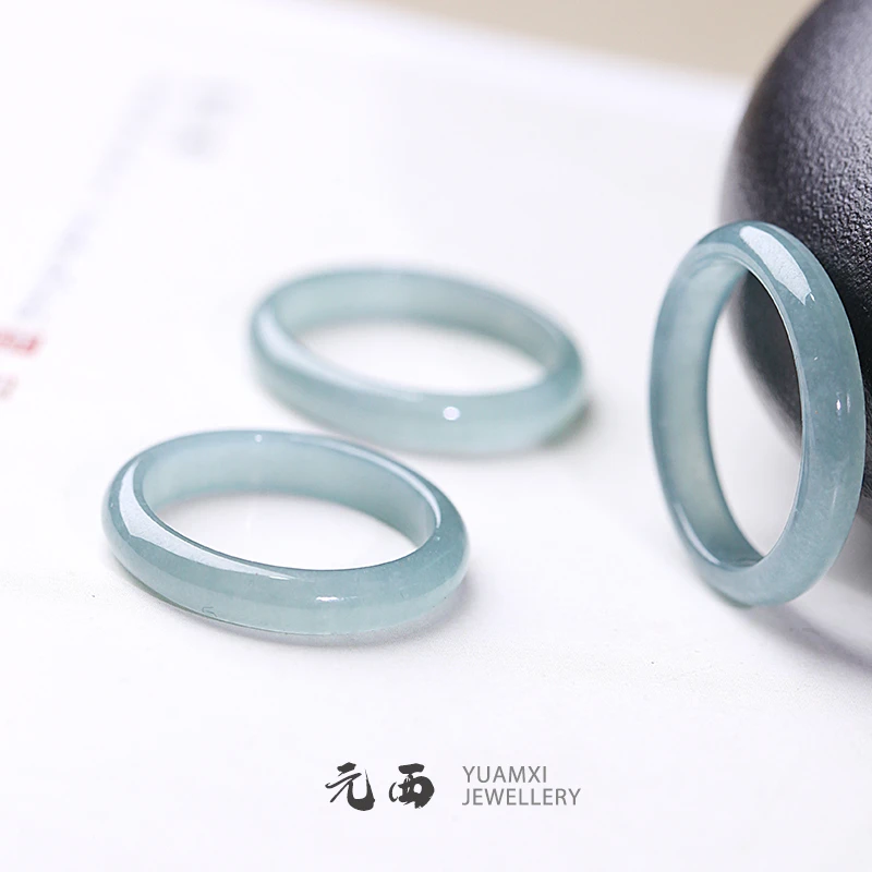 天然A货冰种蓝水翡翠戒指高冰玉戒情侣对戒女款时尚指环女士古风