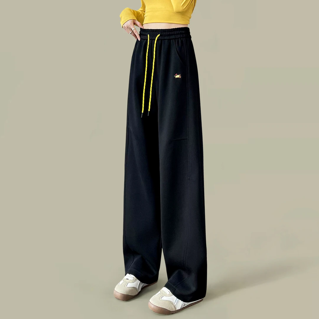 高腰黑色休闲垂感阔腿镰刀运动裤女2025年新款春秋香蕉弯刀卫裤