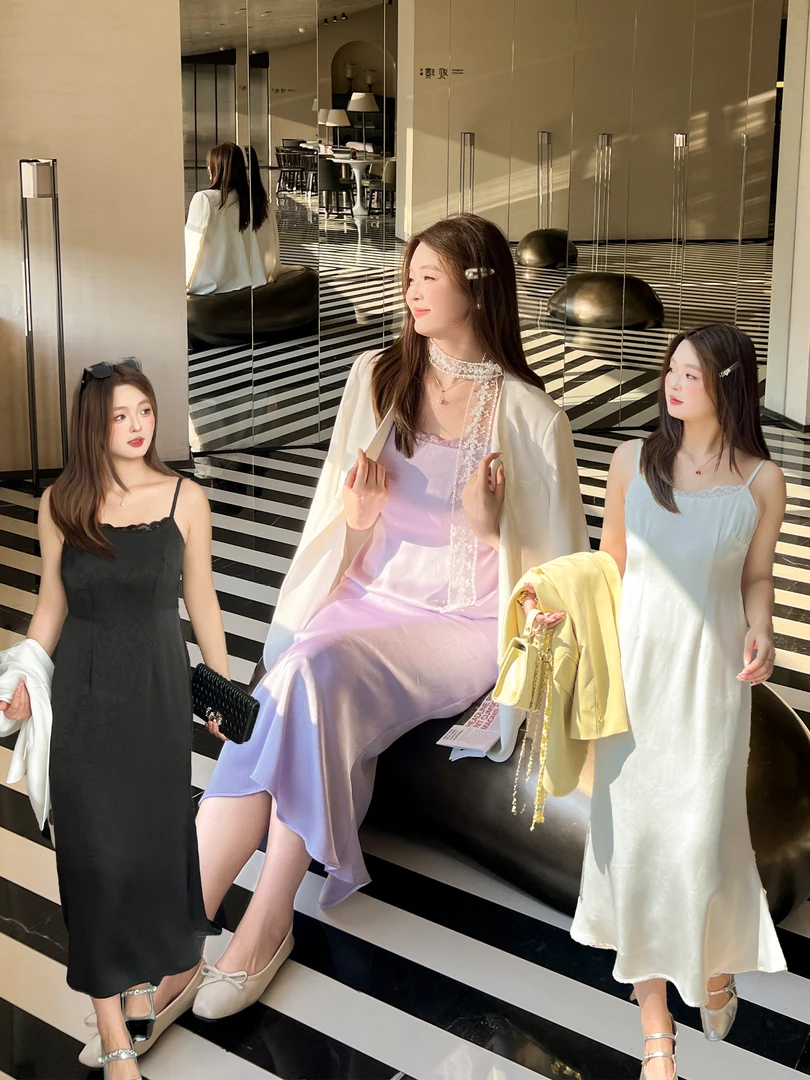 【秋季新款】大码百分百秋季法式气质A版吊带裙显瘦醋酸连衣裙1853