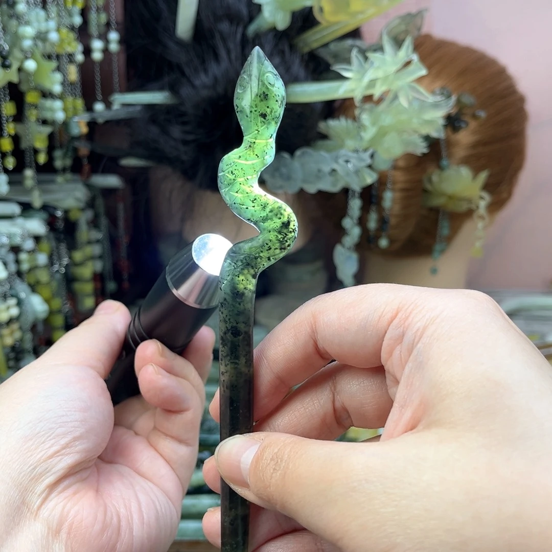 蛇纹石玉发饰未镶嵌长度22厘米左右