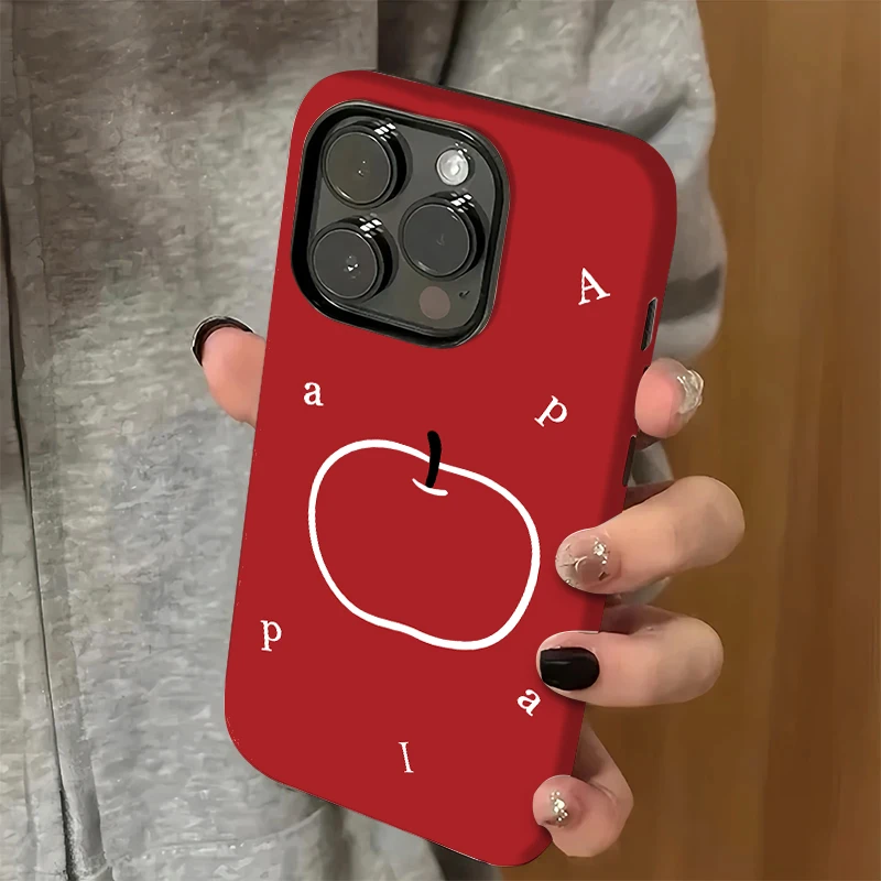 简约线条红苹果适用iPhone17promax手机壳华为vivo小米14oppo潮11