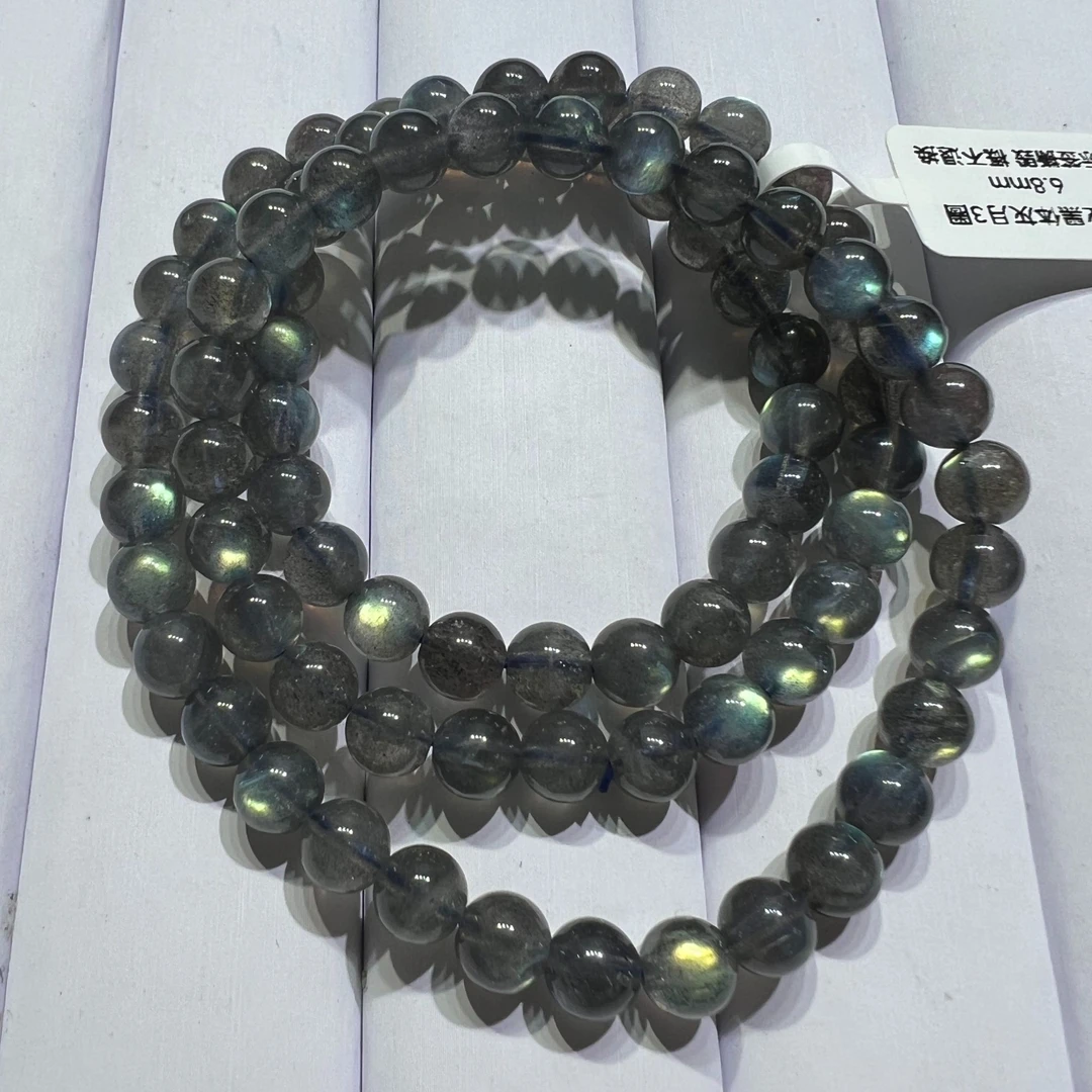 黑体毕业级灰月光拉长石3圈手链素圈默认微瑕时尚百搭女士灰色