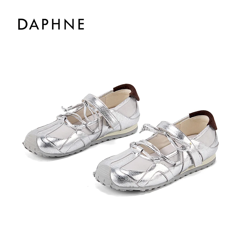 达芙妮品牌女鞋跟高1.5CM平底2025夏浅口轻便舒适百搭真皮玛丽珍