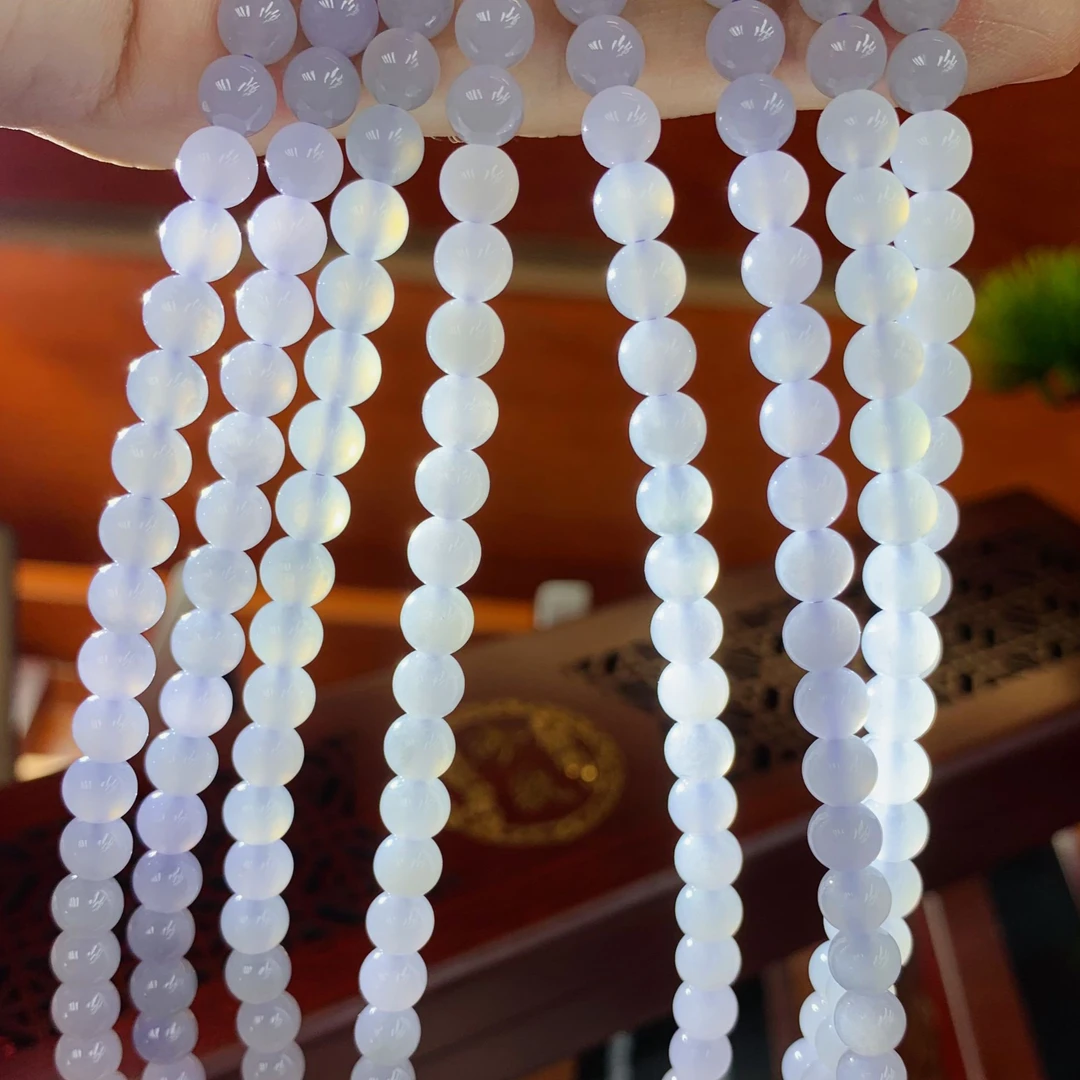 BAQIZHUBAO/八七珠宝--多样性 A货翡翠淡紫罗兰冰圆珠项链一件