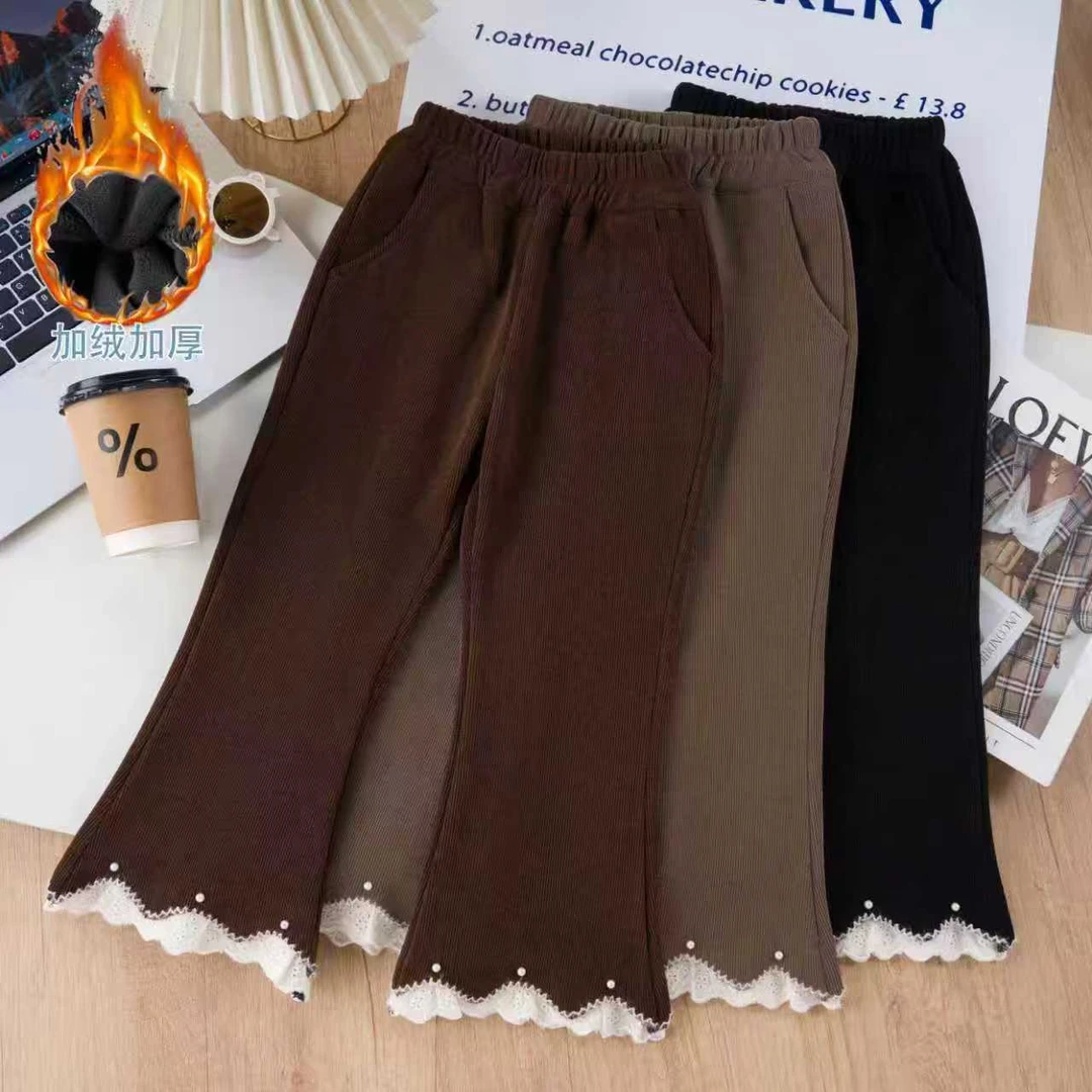 女童一体绒喇叭裤子儿童秋冬加绒加厚喇叭裤新款宝宝外穿洋气长裤