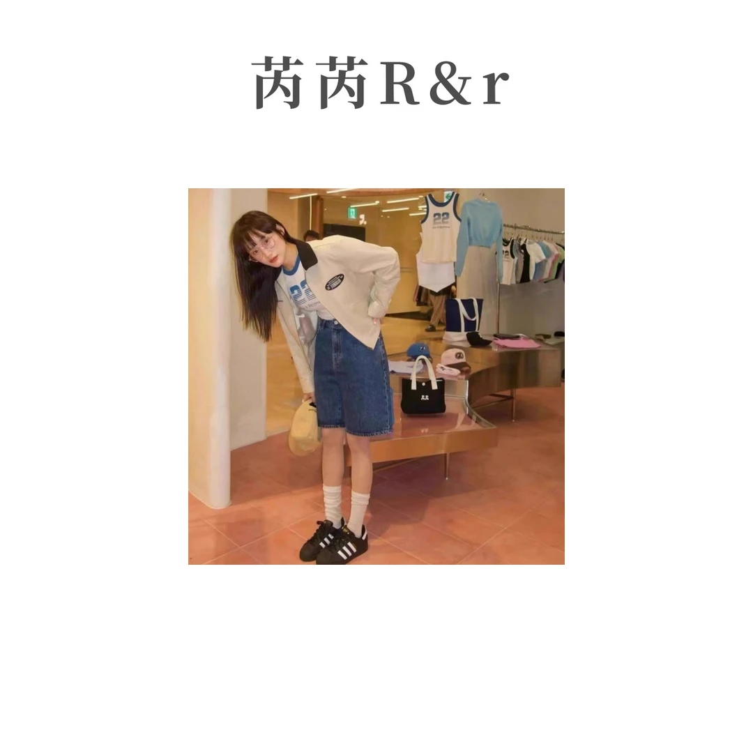 芮芮Rr - “印花牛仔”潮流独特设计感印花牛仔直筒中筒可爱短裤