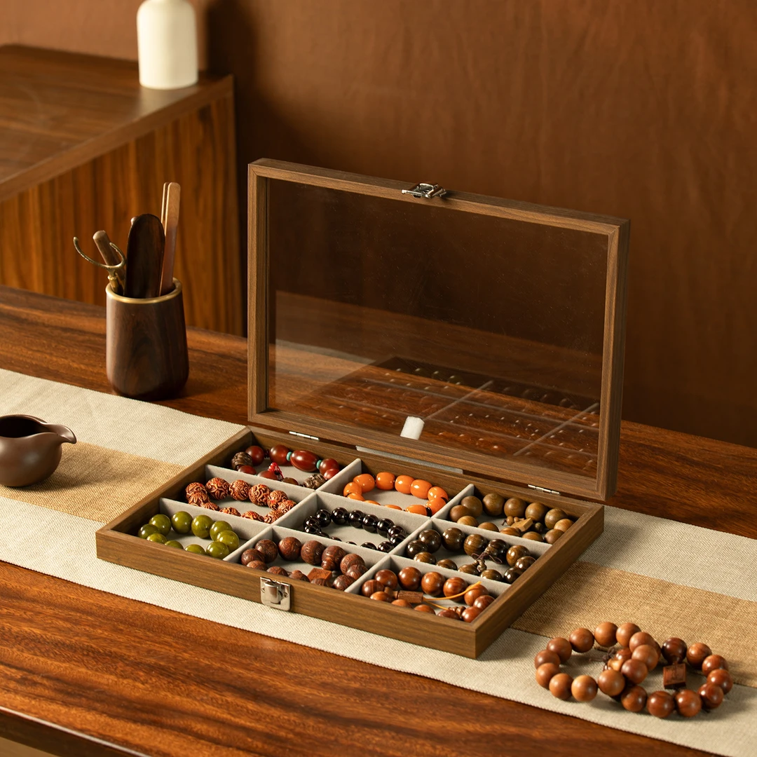 实木防尘首饰盒家用格子文玩桌面收纳盒文玩收纳盒首饰盒收纳盒