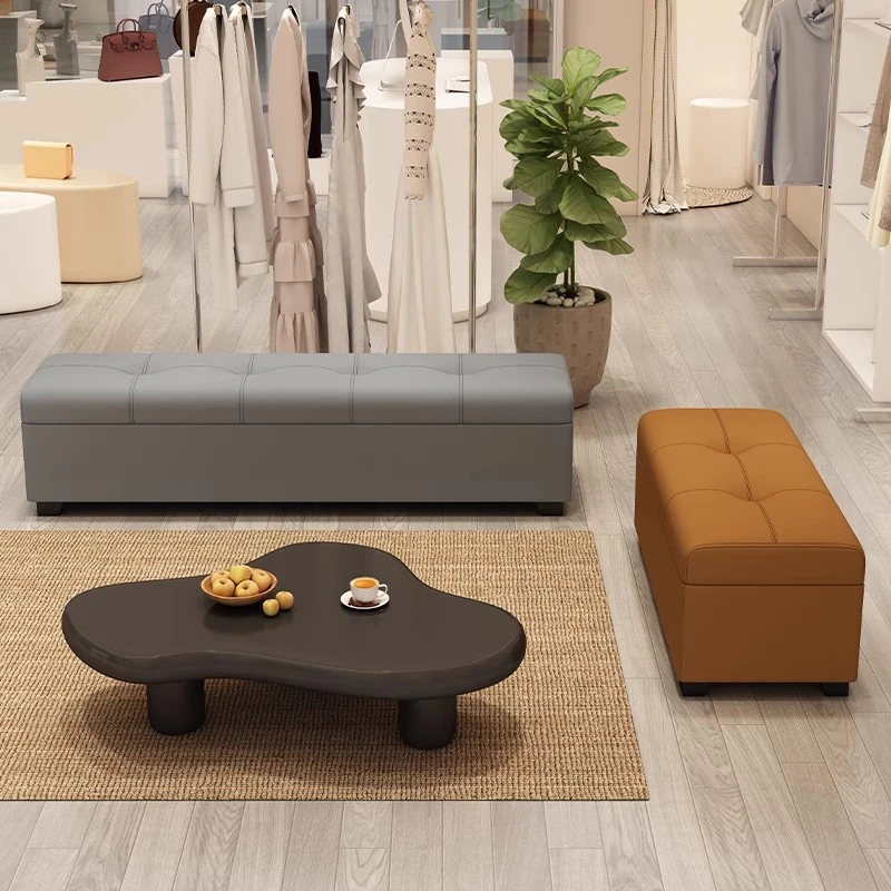 服装店沙发凳长凳储物试衣间凳子休息凳鞋店换鞋凳长条脚凳皮墩子