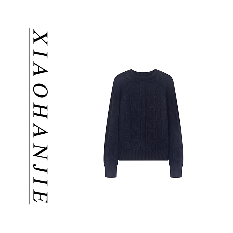 68036菱格套头针织衫圆领宽松洋气针织上衣女