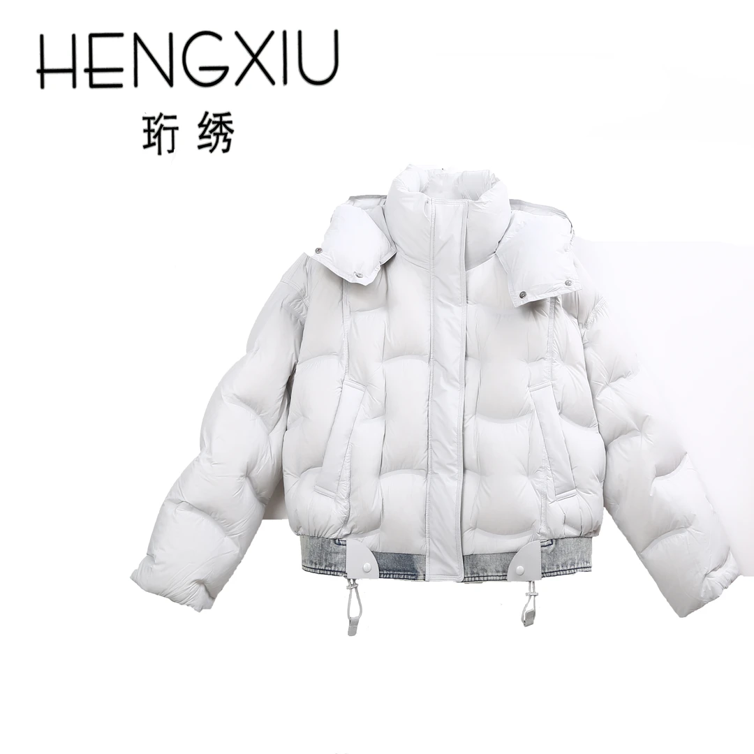 珩绣2025泡芙牛仔拼接90白鸭绒加厚百搭时尚羽绒服外套GJ7860