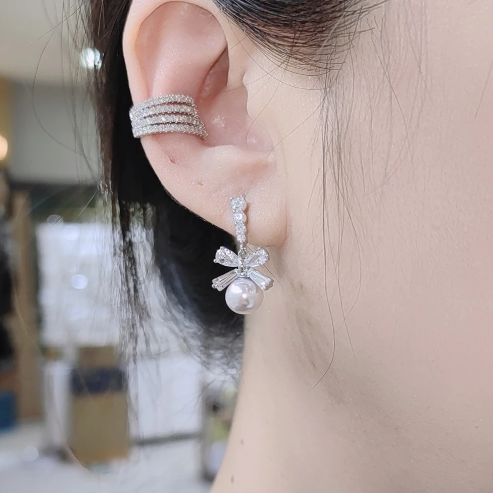 铜合金合成锆石耳饰 曼塔玫瑰紫色蝴蝶结耳坠甜美百搭减龄