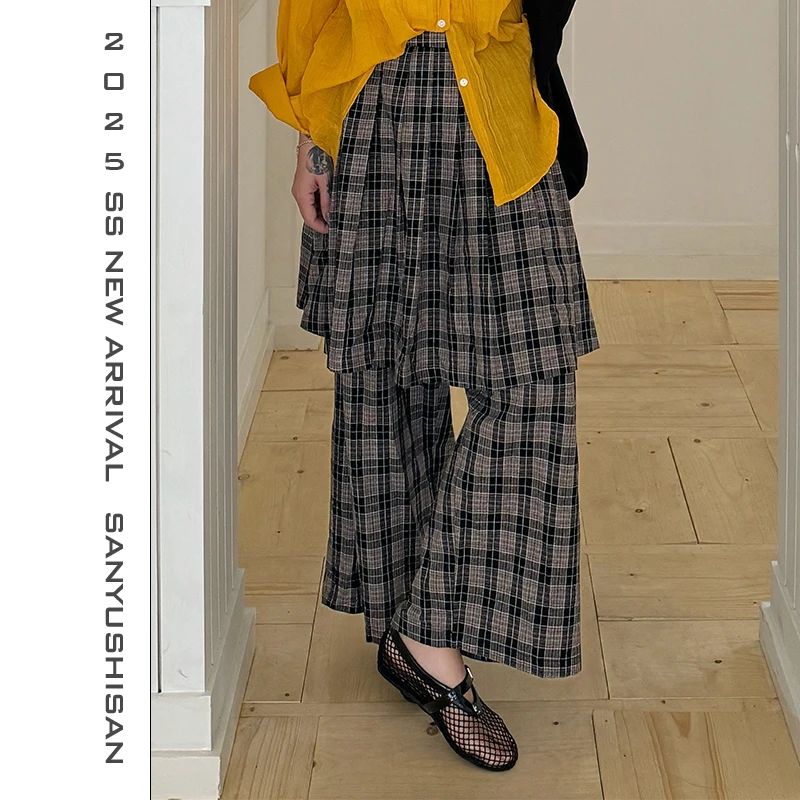 三与十三|环岛柏林|春季韩系复古潮流格纹设计感宽松百搭休闲裤-2