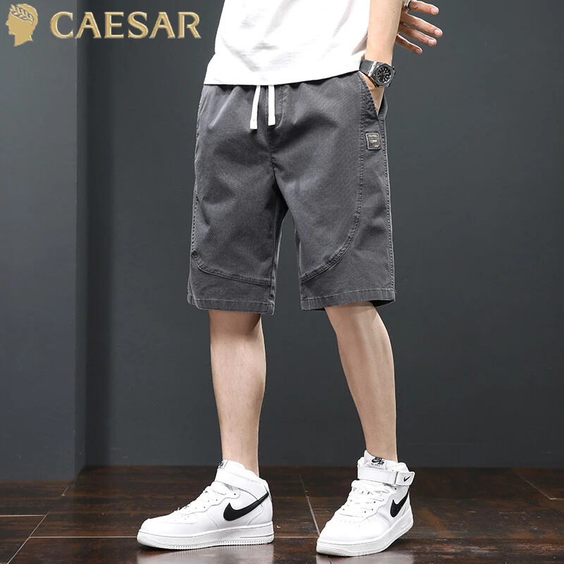 凯撒大帝时尚短裤男夏季薄款宽松直筒2025潮牌拼接休闲五分中裤子