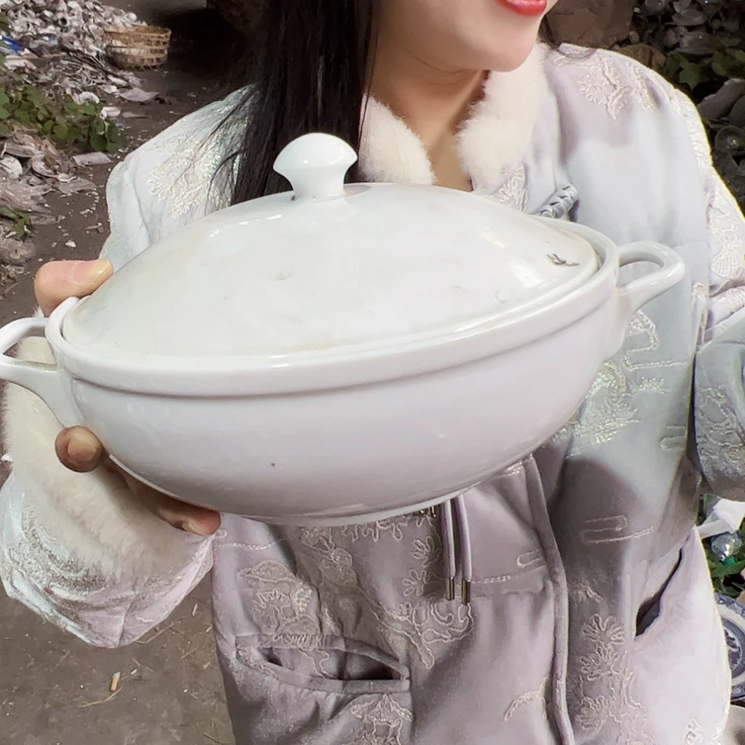 摆件陶景德镇陶瓷9寸带盖双耳大汤锅