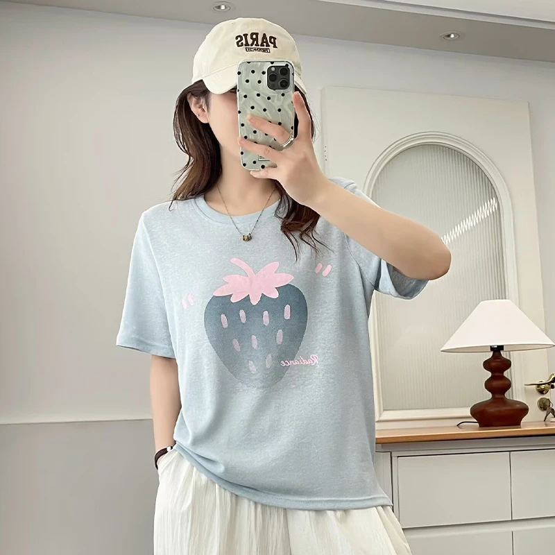 大码女装夏季新款时尚短袖T恤女宽松显瘦百搭胖mm洋气减龄上衣潮