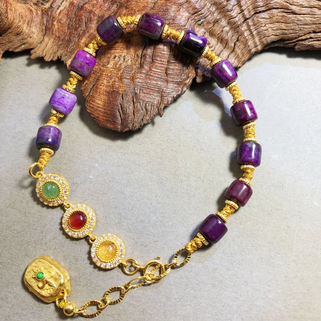 【圣芭黎】天然舒俱来手链桶珠帝王紫925银5+D1533多样性发一