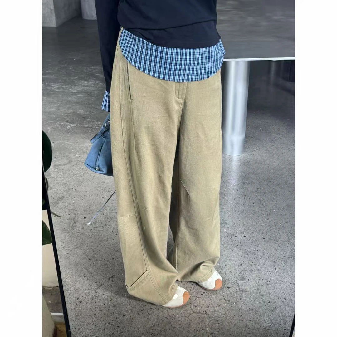 晶咕佳佳【复古特调】半松紧腰立体线条设计感牛仔裤休闲裤百搭宽松