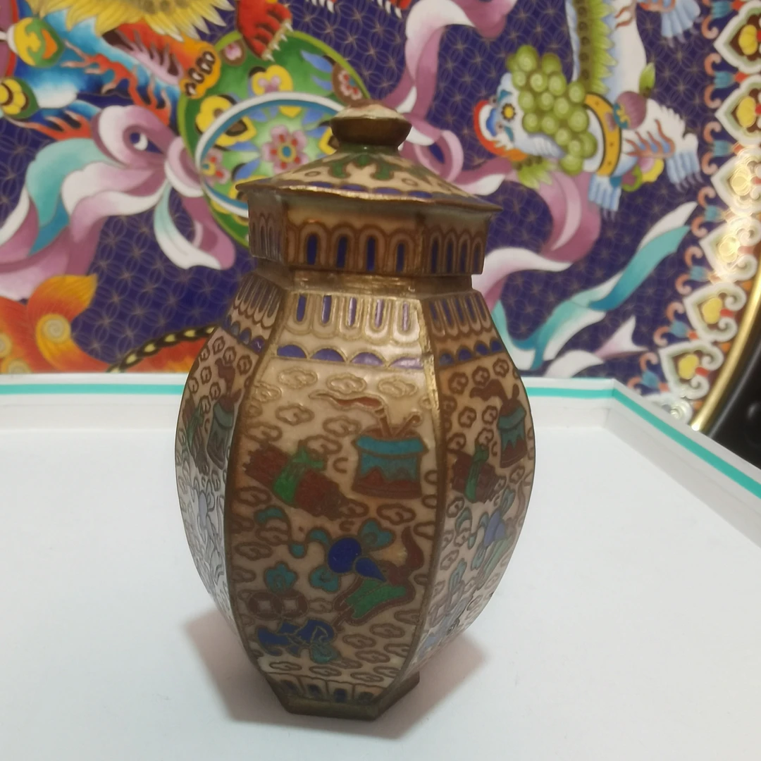 手工艺，非物质文化遗产景泰蓝景泰蓝机制六边形罐子，7.8厘米高