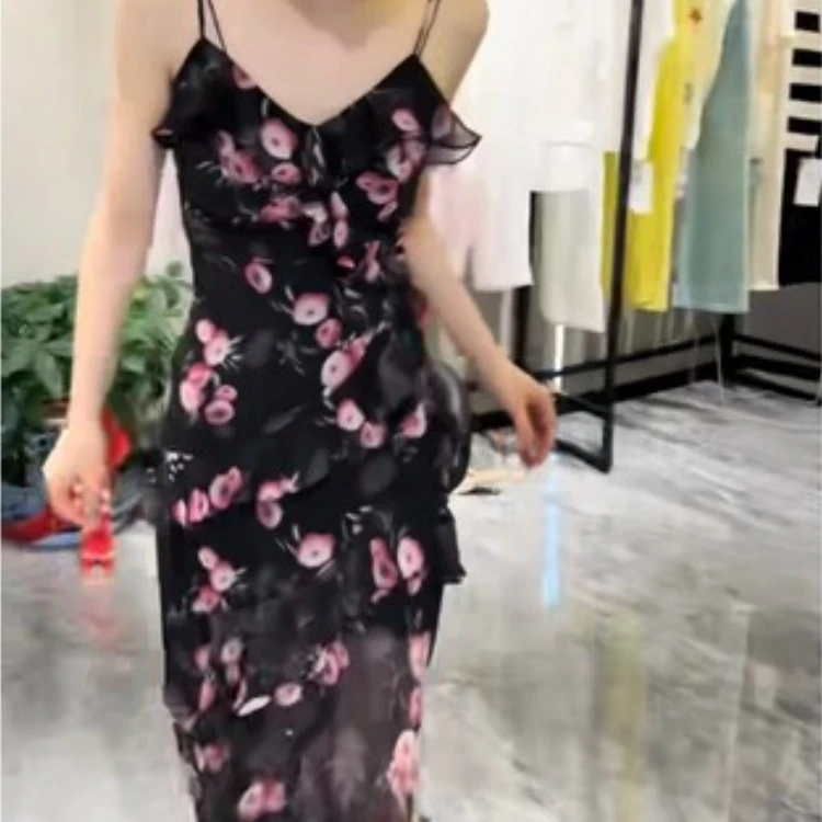 夏季长裙吊带吊带连衣裙连衣裙女装开叉气质性感连衣裙FJ601001