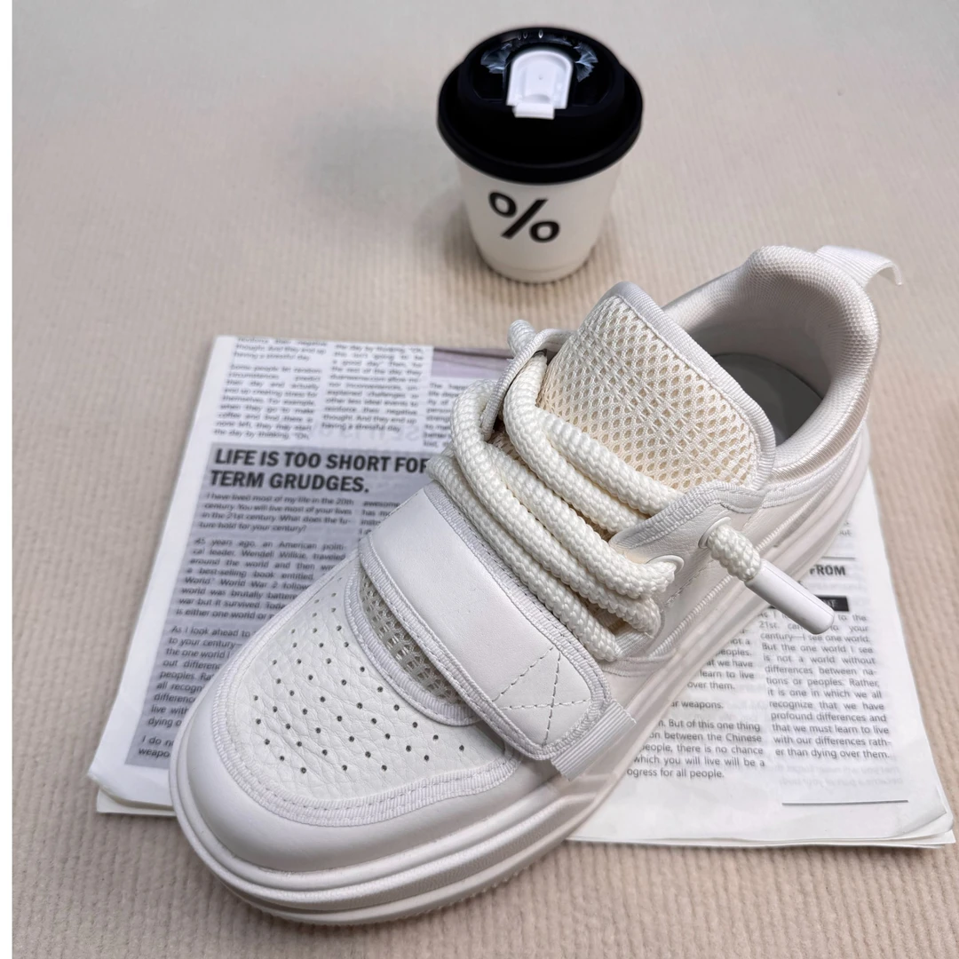 增高板鞋鞋子系带极简风厚底休闲板鞋休闲鞋时尚单鞋新款小白鞋男