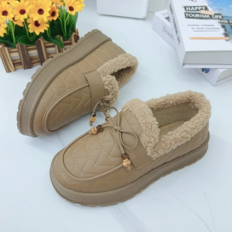 冬季新款女棉鞋毛毛鞋厚底豆豆鞋加绒保暖外穿一脚蹬防水防污厚底