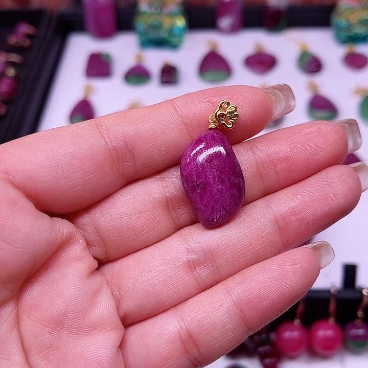 红宝石吊坠银S925镶嵌