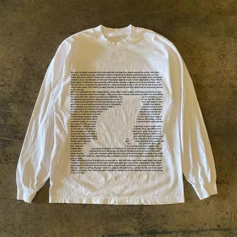 XQ-230g！重磅不透潮流简约英文趣味印花秋冬长袖百搭宽松上衣透气