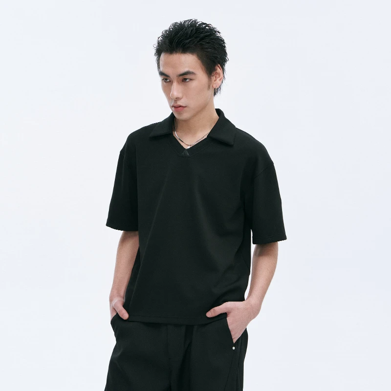 CATSSTAC 麦穗刺绣翻领短袖时尚休闲百搭夏季纯色潮流宽松