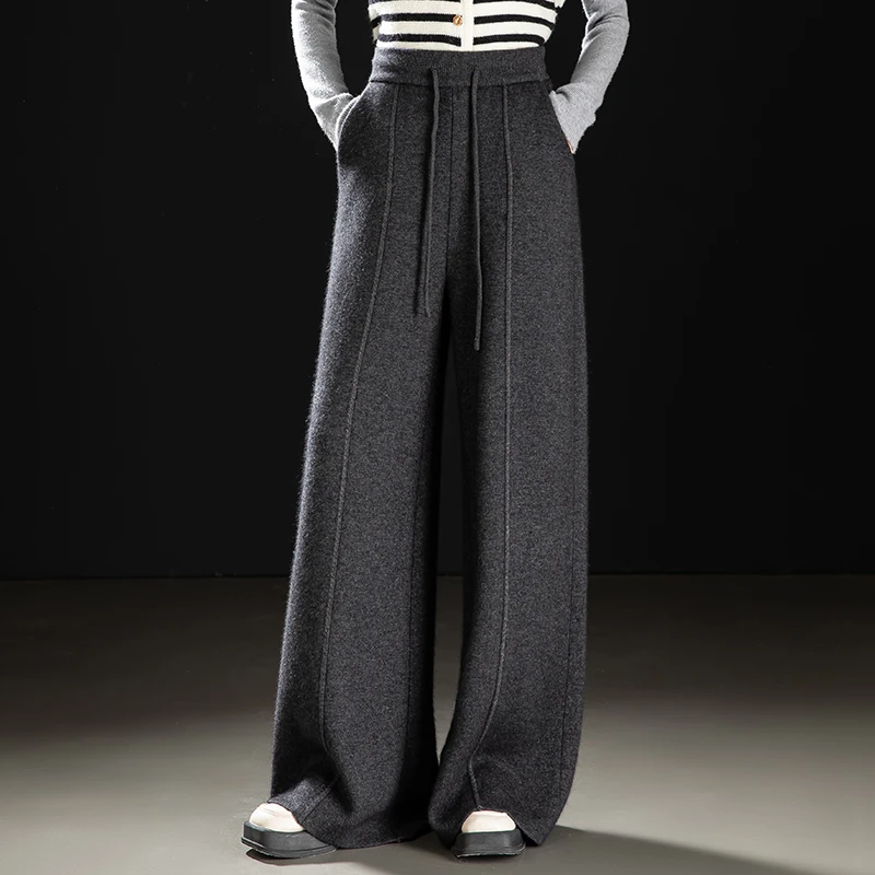 哥弟阿玛施正高腰阔腿裤纯羊毛直筒裤秋冬休闲百搭垂感阔腿裤长裤