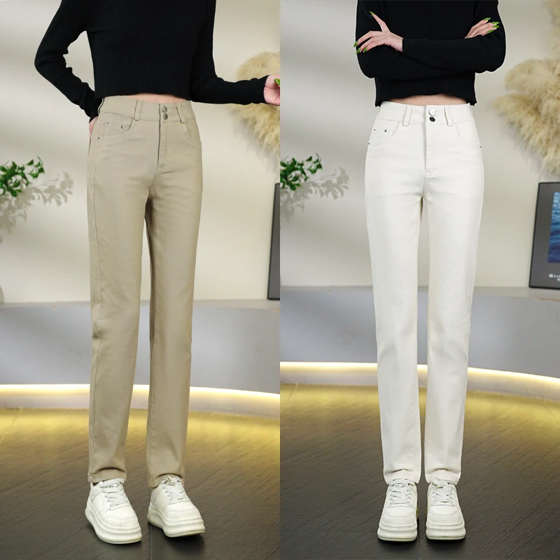 高腰深档窄版直筒烟管裤通勤长裤修身显瘦百搭休闲春夏小脚裤2309