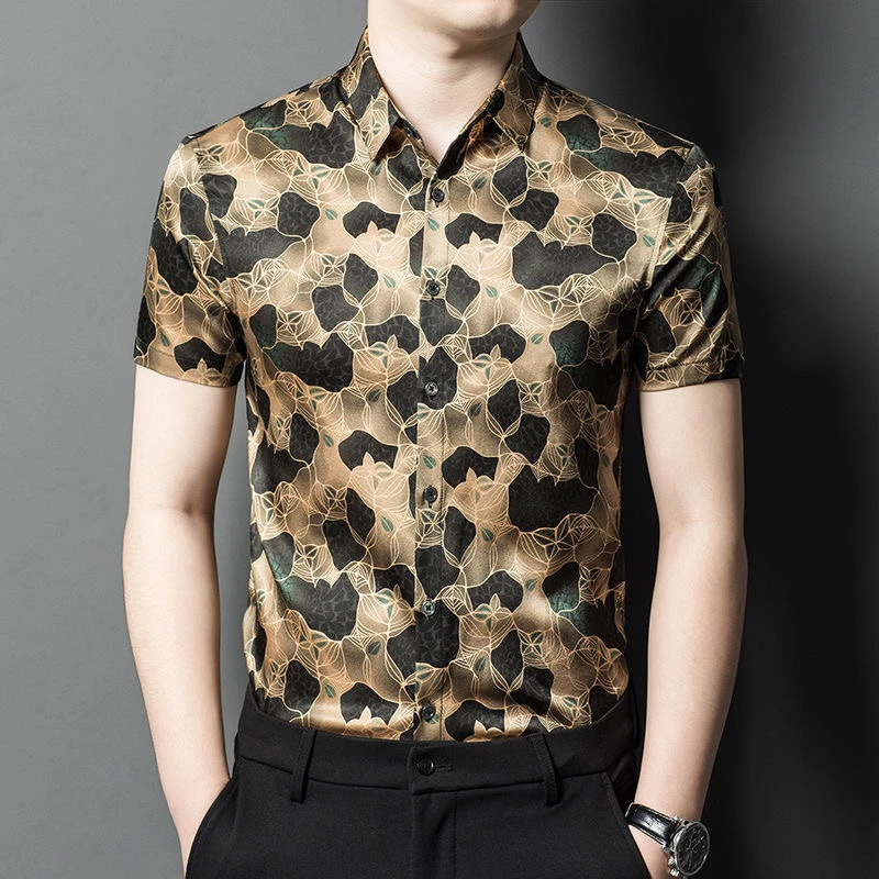 重磅桑蚕丝真丝高端商务休闲中年男士短袖 2043