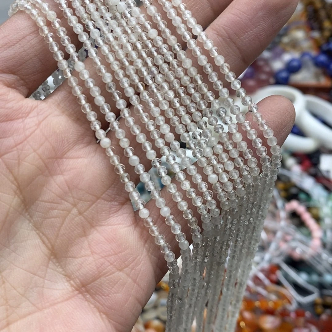 玛瑙/玉髓未镶嵌珠宝半成品一条天然2.6mm白水晶切面圆珠
