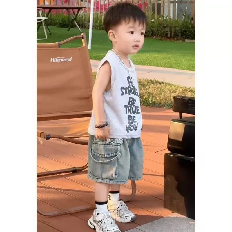 899男女童潮流时尚洋气休闲百搭夏季黑字母背心