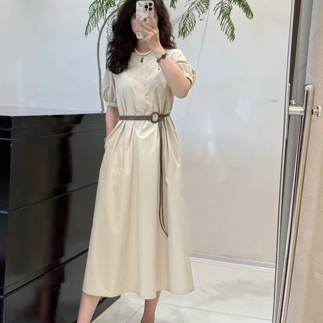 灯笼袖连衣裙中长款连衣裙夏季圆领短袖泡泡袖