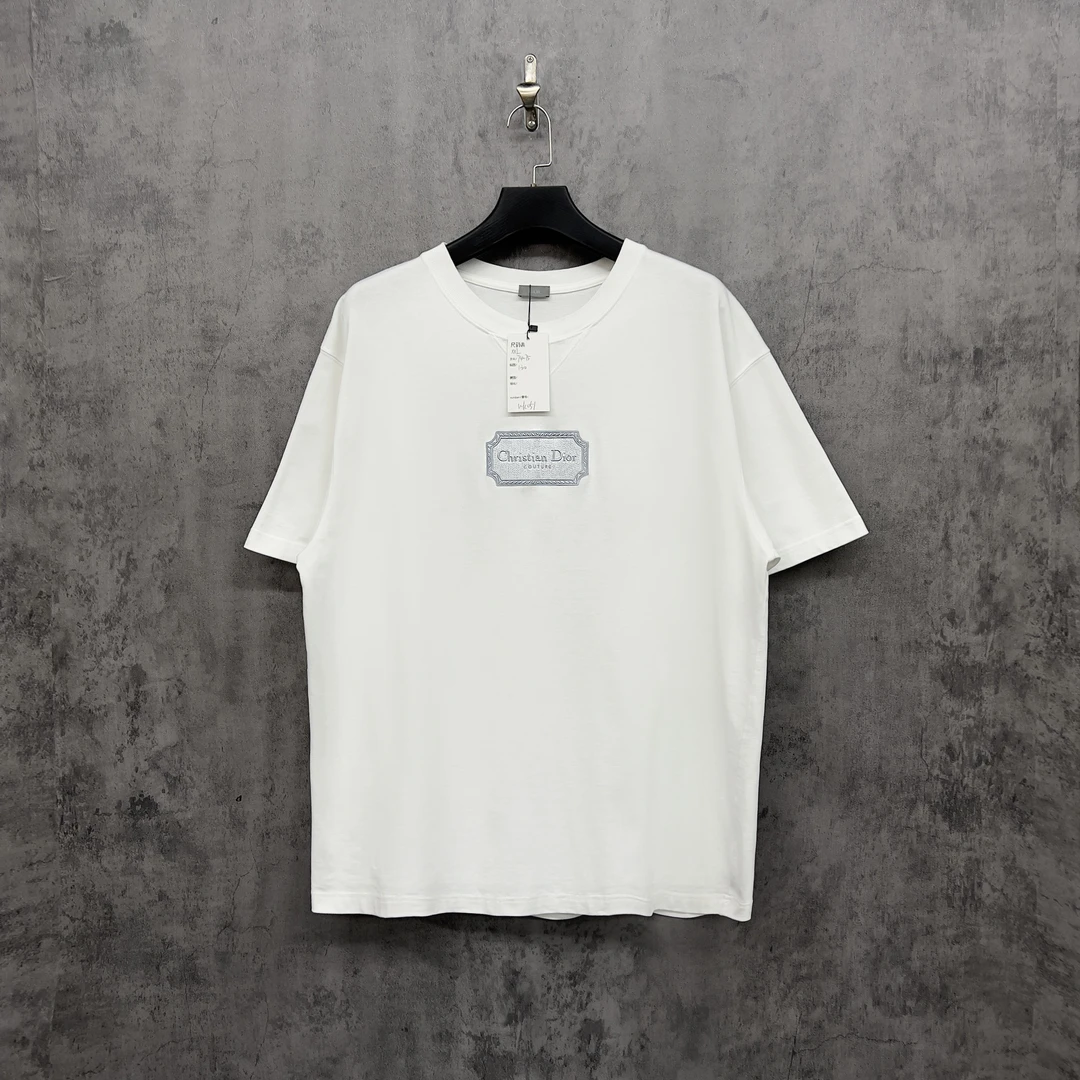 99新 DIOR/迪奥 刺绣Logo重磅白色休闲短袖/WK051/XXL稀少大码