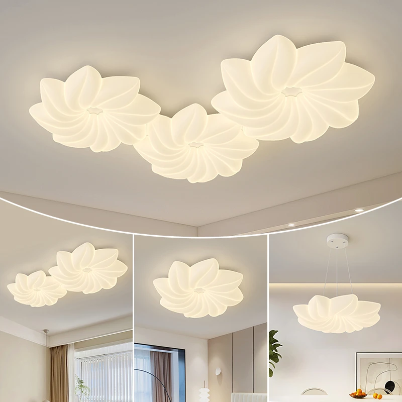香豪奶油风花朵客厅吸顶灯卧室房间灯简约现代全光谱护眼餐厅灯具