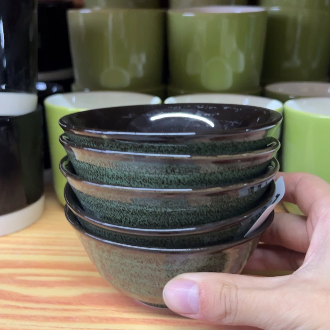 新骨瓷170瑕疵慎拍 麟彩绿 跳刀纹 4.25寸 反口米饭碗