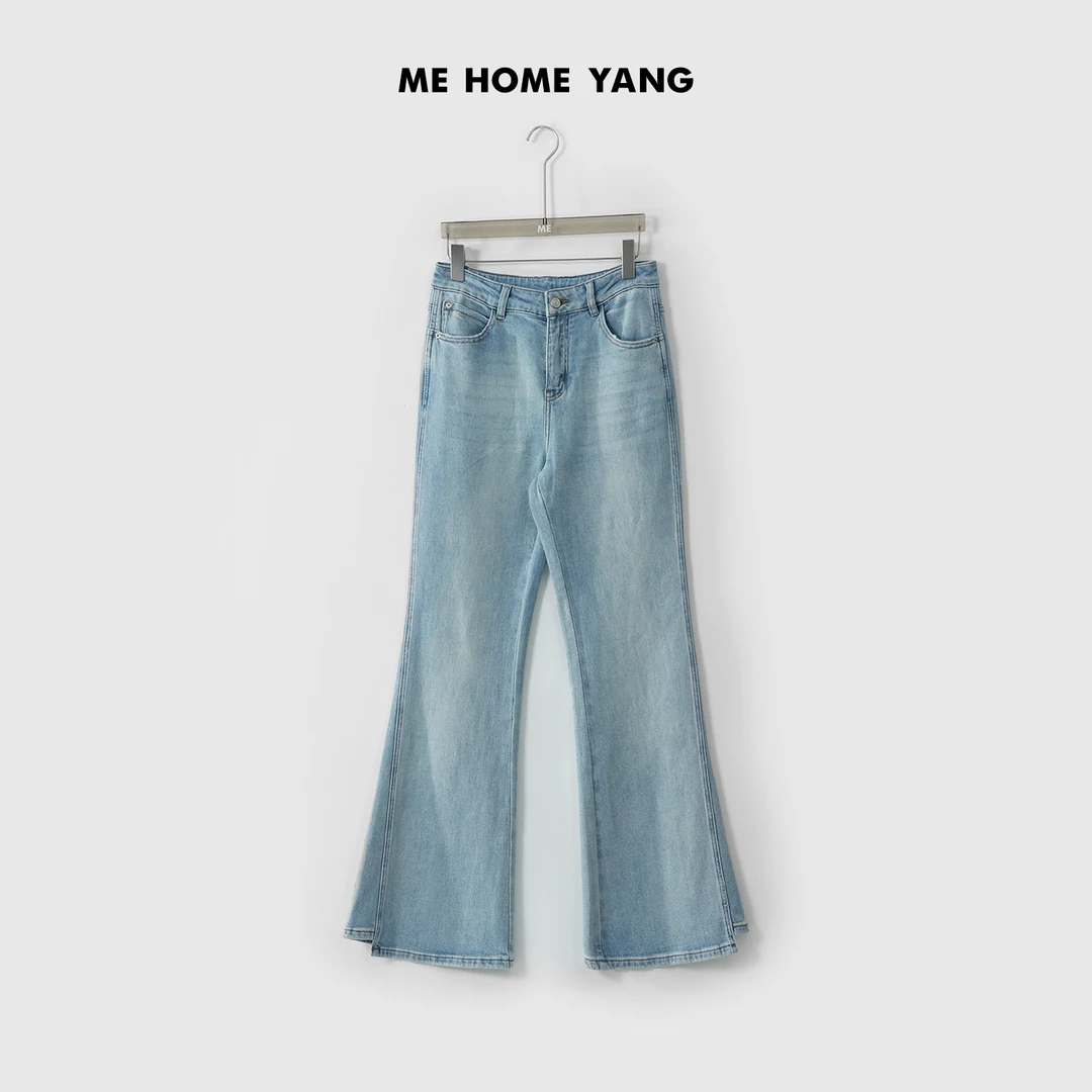 ME【女团喇叭蓝牛】YKK拉链高腰显瘦百搭做旧磨白牛仔裤MESS1926