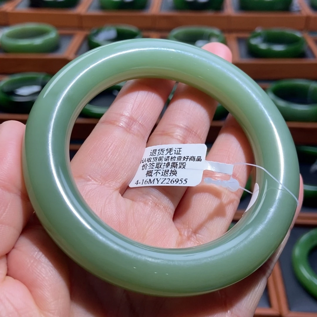 和田玉（碧玉）未镶嵌手镯胖圆粉青5859