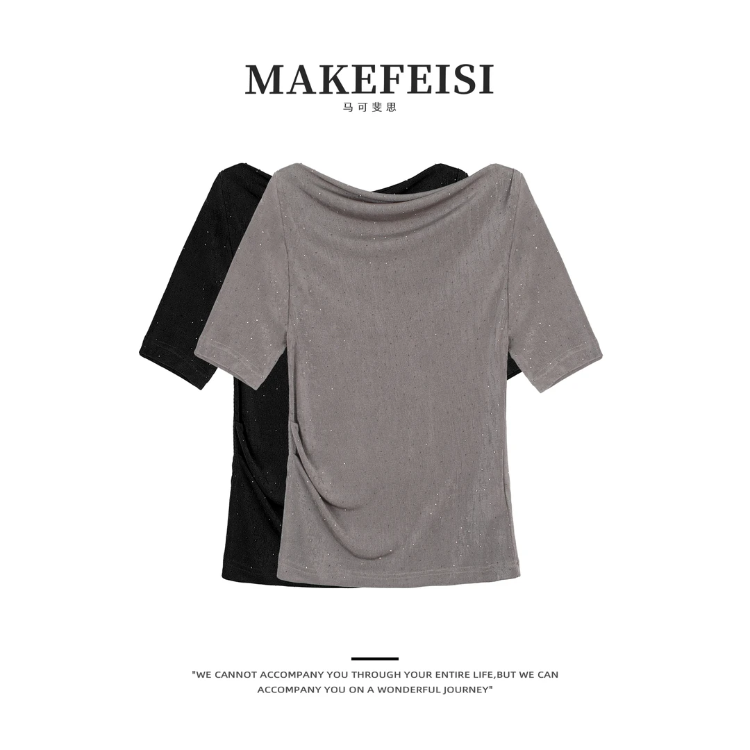 闪闪星光｜ 醋酸烫钻褶皱修身重工凉感上衣SY881-1