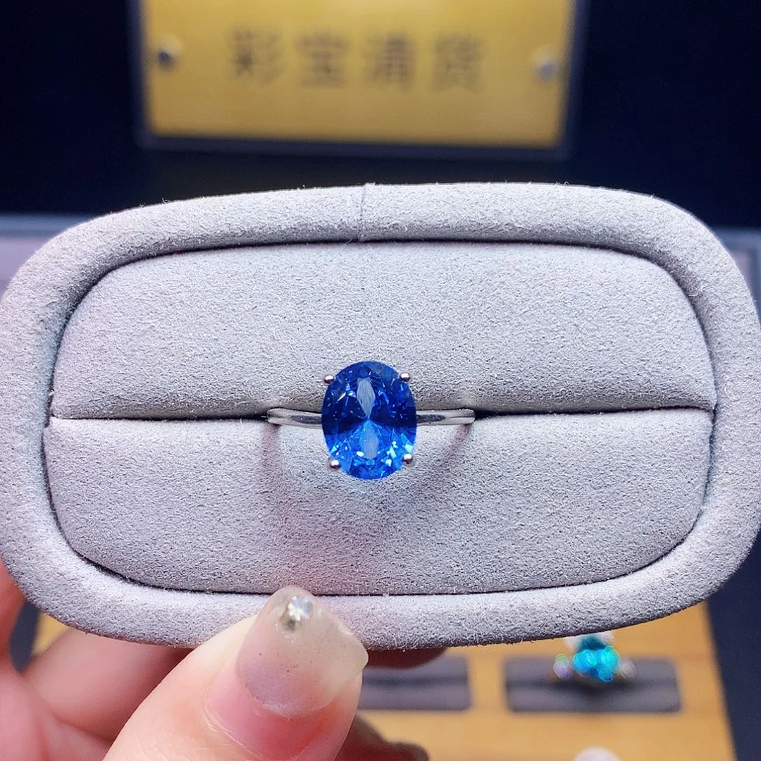 戒指蓝色碧玺银S925镶嵌