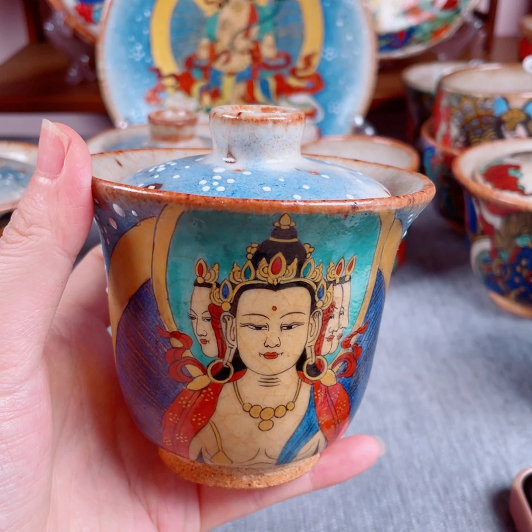 手绘大日如来盖碗手绘