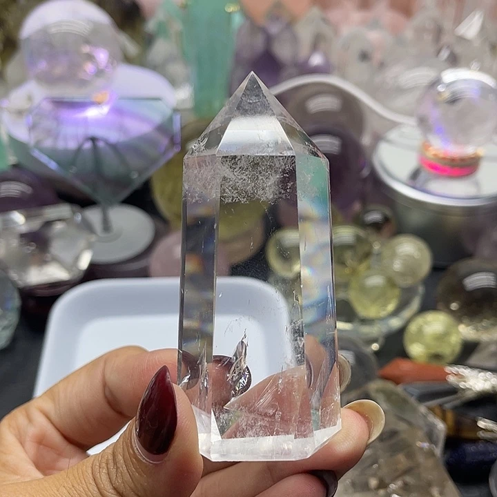 锦***鲤未镶嵌珠宝半成品水晶36高透白水晶柱