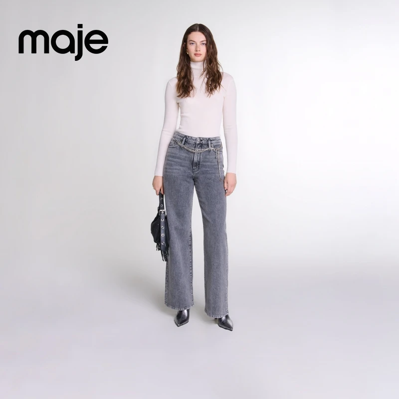 【博主同款】Maje早秋新款女装时尚高腰阔腿牛仔裤长裤MFPJE00663