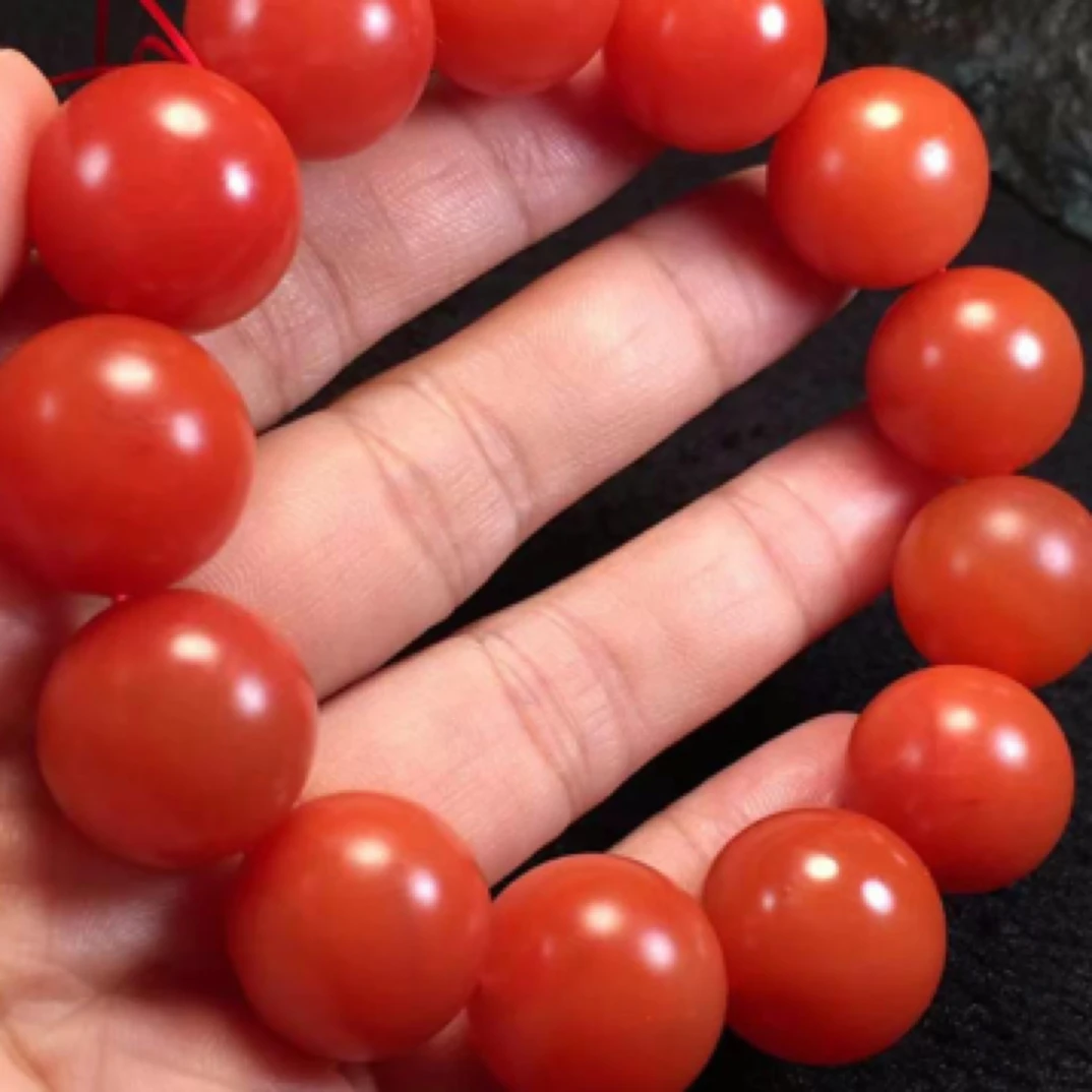 天然保山南红手串 可收可藏满色满肉色红色鲜少见的大尺寸17mm