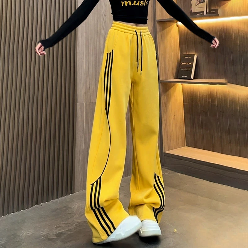 歌如虹品牌  2025秋款小厚美式抽绳撞色拼接显瘦直筒裤